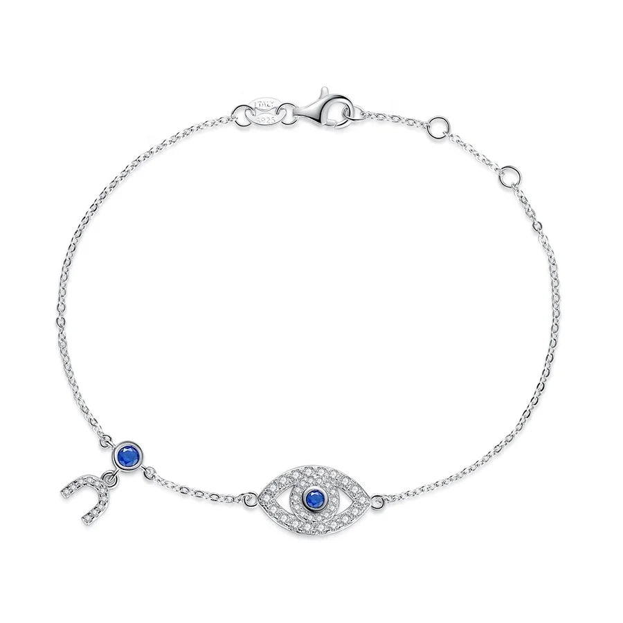 GB10 Custom Jewelry 925 Sterling Silver Lucky Zircon Blue Evil Eye Luxury Fine Jewelry Bracelets Bangles for Women Gift