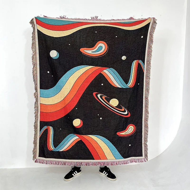 100% Cotton Weaving Accept Custom Jacquard Artwork with logo  Throws Sofa Tapestry Woven Throw Blanket