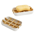 Handmade Bamboo Soap Dish Detachable White PVC Bathroom Tray Rack Reusable for Cleaning and Drainage for Bathroom Use