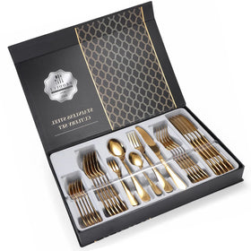 New Design Food Grade 30-Piece Stainless Steel Wedding Tableware Cutlery Flatware Set Gold