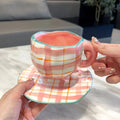 Handmade 300ml Ceramic Stoneware Mug Saucer Set Blue Cloud Irregular Design Handcrafted Arabic Tea Cups for Coffee & Tea