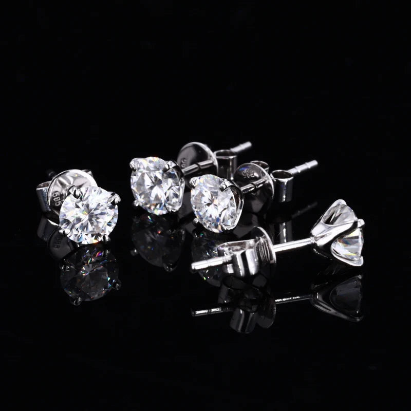 Starsgem 14k Gold 4 Prongs 1ct 0.5ct Round Brilliant Cut Moissanite Earrings MegaBDM