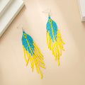 Vintage Bohemian Extra-Long Huggie Earrings for Children's Trendy Multi-Row Tassel Seed Bead Hook Design Glass CHINTEN for