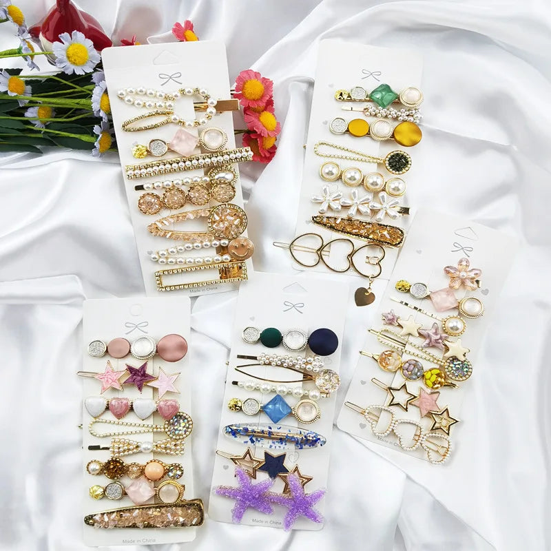 Wholesale Heavy Industry Starfish Hairpin 8-piece Female Pearl Side Clip Hair Accessories