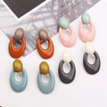 Elegant Hollow Oval Acrylic Charms Earrings Geometric Handmade Two Color Oval Drop Earrings for Women