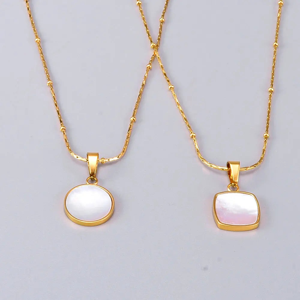 Wholesale 18K Gold Plated Titanium Steel Pendant Necklace for Women French Simple Temperament Clavicle Chain with White Color