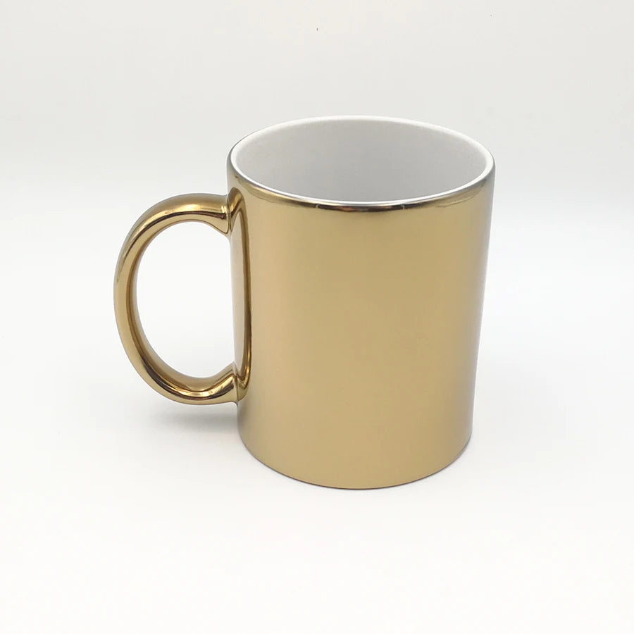 Topjlh Wholesale Custom Sublimation 11 oz Ceramic Gold Plated Coffee Mirror Mugs with Metallic Electroplated Glaze