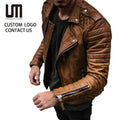 OEM Service Popular Selling Fashion Men Casual Leather Plus Size Jacket Solid Color Long Sleeve PU Brown Slim Coat