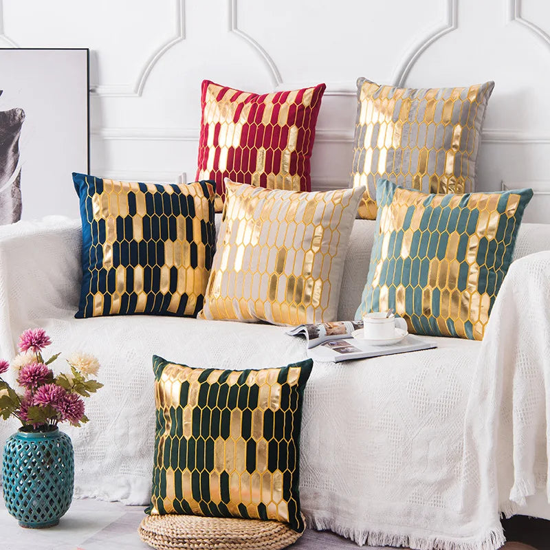 Amity Wholesale Pillow Cover Luxury Villa Sofa Pillow Case Nordic Polyester Cotton Bronzing Cushion Cover for Home Decor