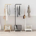 Multi-functional Double-layer Metal Standing Type Storage Basket with Space-saving Hanging Clothes Finishing Hanger