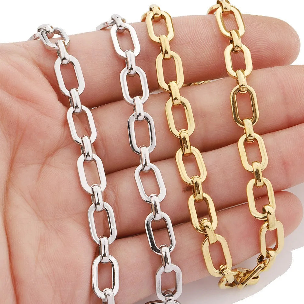 New 18K PVD Gold Plated Stainless Steel Flat Link Chain Wholesale for Thicker Necklace Bracelet Jewelry Making