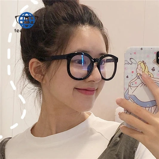 Teenyoun Anti Glare Computer Spectacles Oversized Round Frame Blue Light Eyeglasses for Student Eyewear