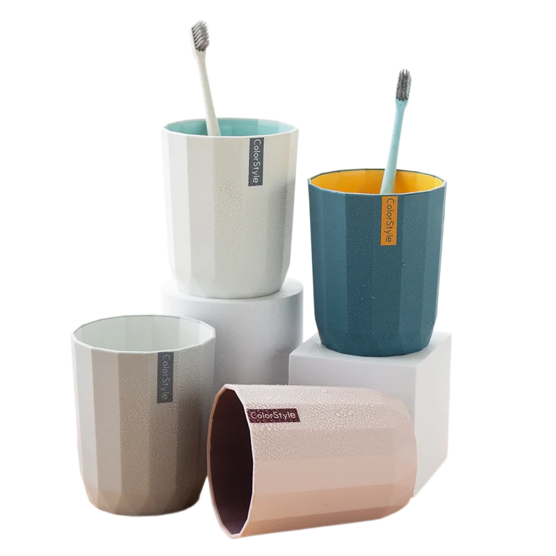 BPA Free 14 oz Reusable Plastic Cup Custom Logo for Coffee Milk Gargle Mouthwash Bathroom Sets Including Toothbrush Holder Mug