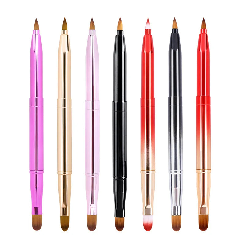 Private Label Retractable Double-End Lip Brush for Lip Liner Eyebrow Pencil Lip Gloss