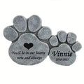 Grey Hand-painted Irregular Shape Paw Print Heart-shaped Engraving Pet Memorial Resin Statue. Personalized Landscape Ornament
