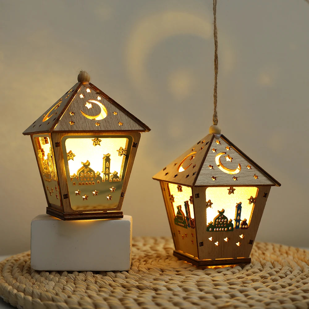 New Wooden Eid Mubarak Food Tray Ornament Light Ramadan Decoration for Home Islamic Kareem Muslim Party Decor Eid Gifts