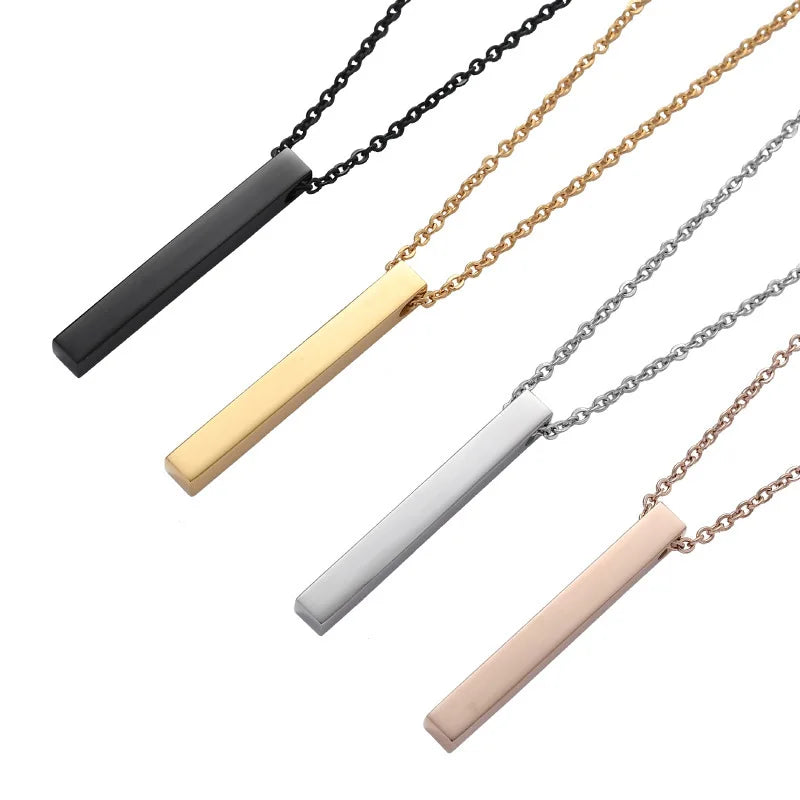 Customized Engraved Logo Personalized Rectangle Necklace Stainless Steel Gold Plated Blank Vertical Horizontal 3d Bar Necklace
