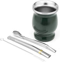 VISION Traditional Yerba Mate Starter Set Gourd Cup BPA Free Lid Bombilla Cleaner Double Walled Stainless Steel Thermos 8oz 6hr