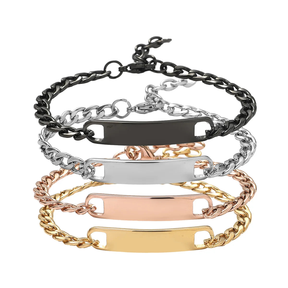 Blank Jewelry Laser Engraving logo PVD Plated Stainless Steel Chunky Chain Plate Bracelet Jewelry