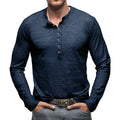 RNSHANGER New 100% Cotton Men's Long-sleeved T-shirt Fashion Henry Collar Solid Color Top Tee Street Breathable Outdoor T Shirts