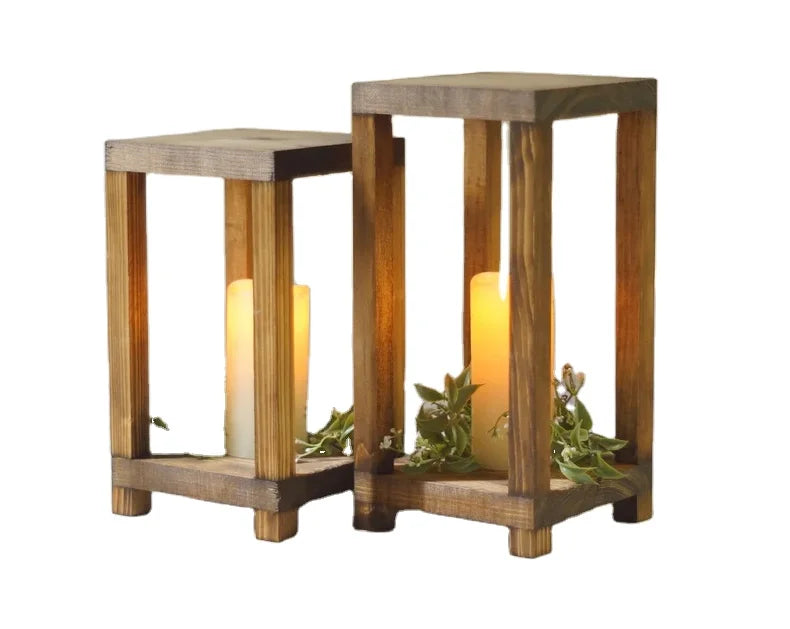 JUNJI Rustic Wedding Table Decoration Wood Candle Lantern Centerpiece with Votive Holder Farmhouse Decor for Indoor Outdoor Use