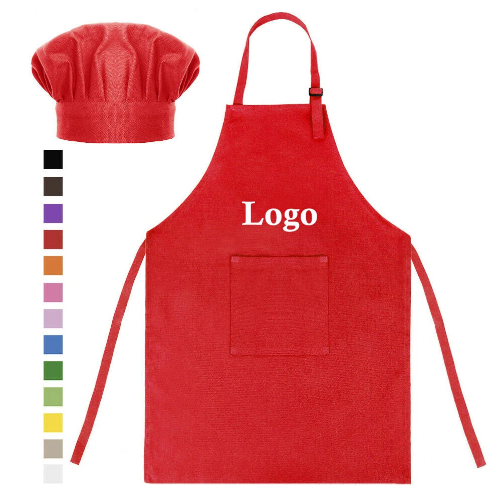 Adjustable Black Cotton Canvas Children's Chef Cleaning Bib Apron Oerjia 1-4 Pockets Custom Logo Lightweight Eco-Friendly