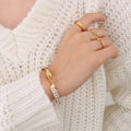 New Unique Design Luxury Zircon Twisted Geometric 18K Gold Plated Stainless Steel Cuff Bracelet Jewelry Women Bangle