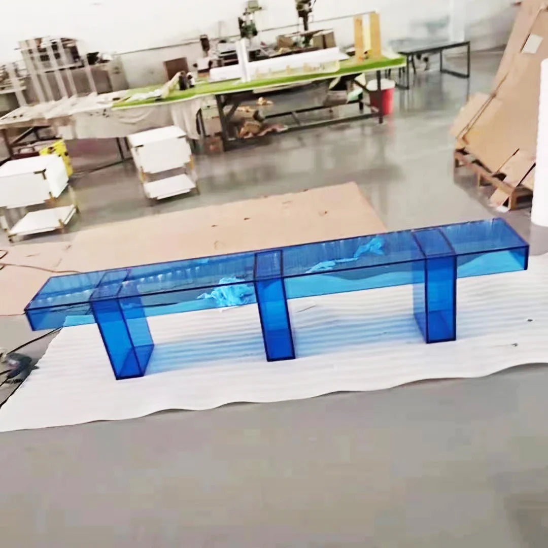 Blue Orange Series Rectangle Acrylic Bench Minimalist Design for Bedroom Living Room Apartment Hall Hotel Use
