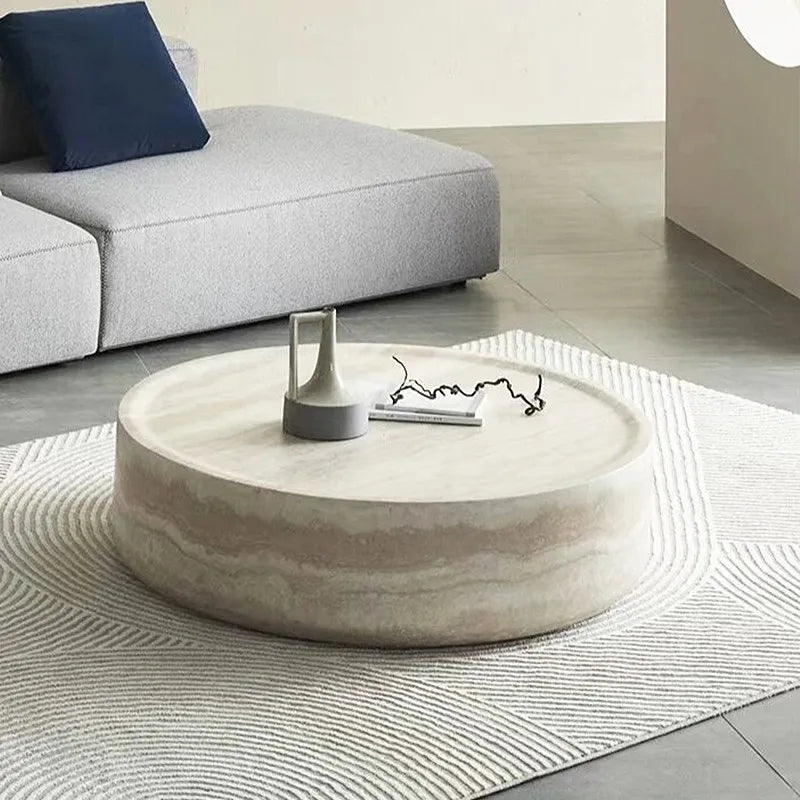 Cave Stone Tea Table Living Room Home High-end Artistic Sense Homestay Circular Marble Tea Table
