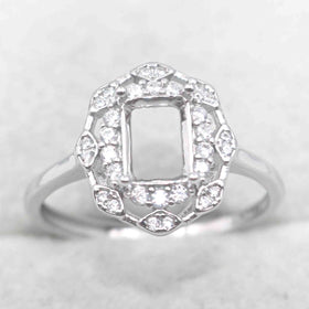 Sterling Silver 5*7mm Semi Mount Ring Square Shape Empty Frame Blank Claws Setting S925 Base Without Center Stone for Inlay DIY