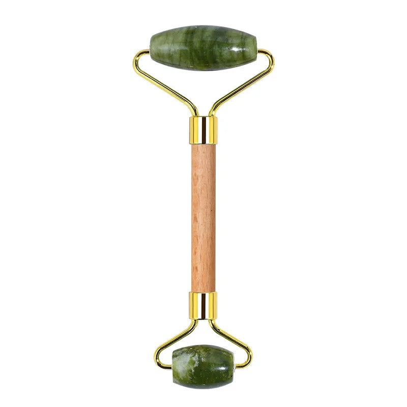 DIY Custom Logo Natural Xiuyan Jade Gemstone Roller Face Lifting Gua Sha Crystal Wood Jade Roller