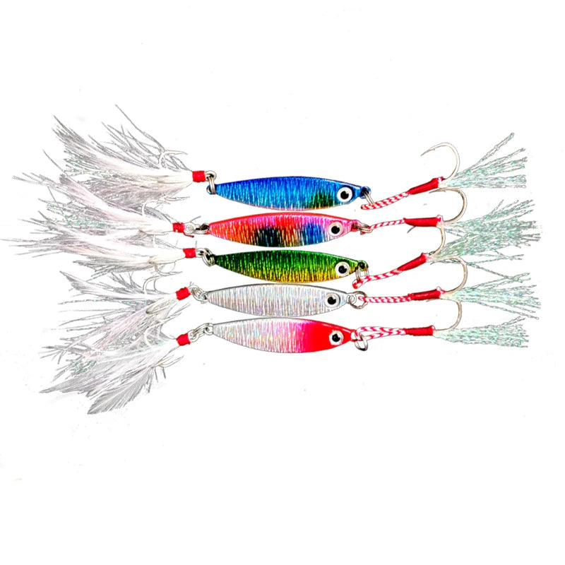 Gulang 7g10g15g20g Lead Fish Metal VIB Lure Hard Baits WIth Double Assist Hook and Feathered Jigging Fishing Lure