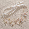 SLBRIDAL Handmade Alloy Ceram Flower Leaf Crystals Rhinestones Bridal Hairbands Wedding Headband Hair Accessories Women Jewelry