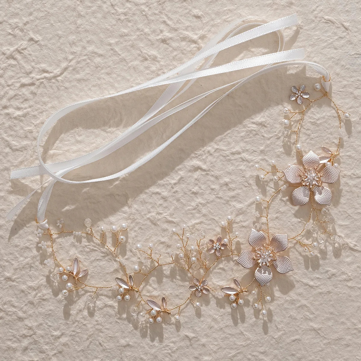 SLBRIDAL Handmade Alloy Ceram Flower Leaf Crystals Rhinestones Bridal Hairbands Wedding Headband Hair Accessories Women Jewelry