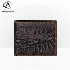Andong RFID Blocking Men Wallets Crazy Horse Leather Retro Short Wallet for Man Real Genuine Cow Leather Crocodile Pattern
