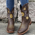 Embroidery Winter Custom Logo  Boots Square Toe Thick Heel Women Western Boots