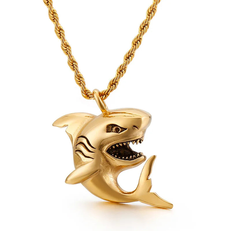 Hiphop Men Cool Casting Fish Jewelry 316L Stainless Steel Shark Pendant for Punk Gothic Necklace