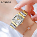 LONGBO Women Luxury Watch 2026 Men Stainless Steel  Quartz Women Wrist Watch Latest Fashion Quartz Small Gold Watch Gift Box Set