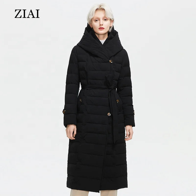 Winter Coats Women Puffer Jacket Warm Real Big Fur Hood Belt Puffer Coat Long Parka