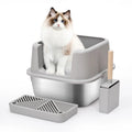 Semi Enclosed Never Absorbs Odor Stains or Rusts Easy to Clean Sliding Scoop Portable Stainless Steel Cat Litter Box Toilet