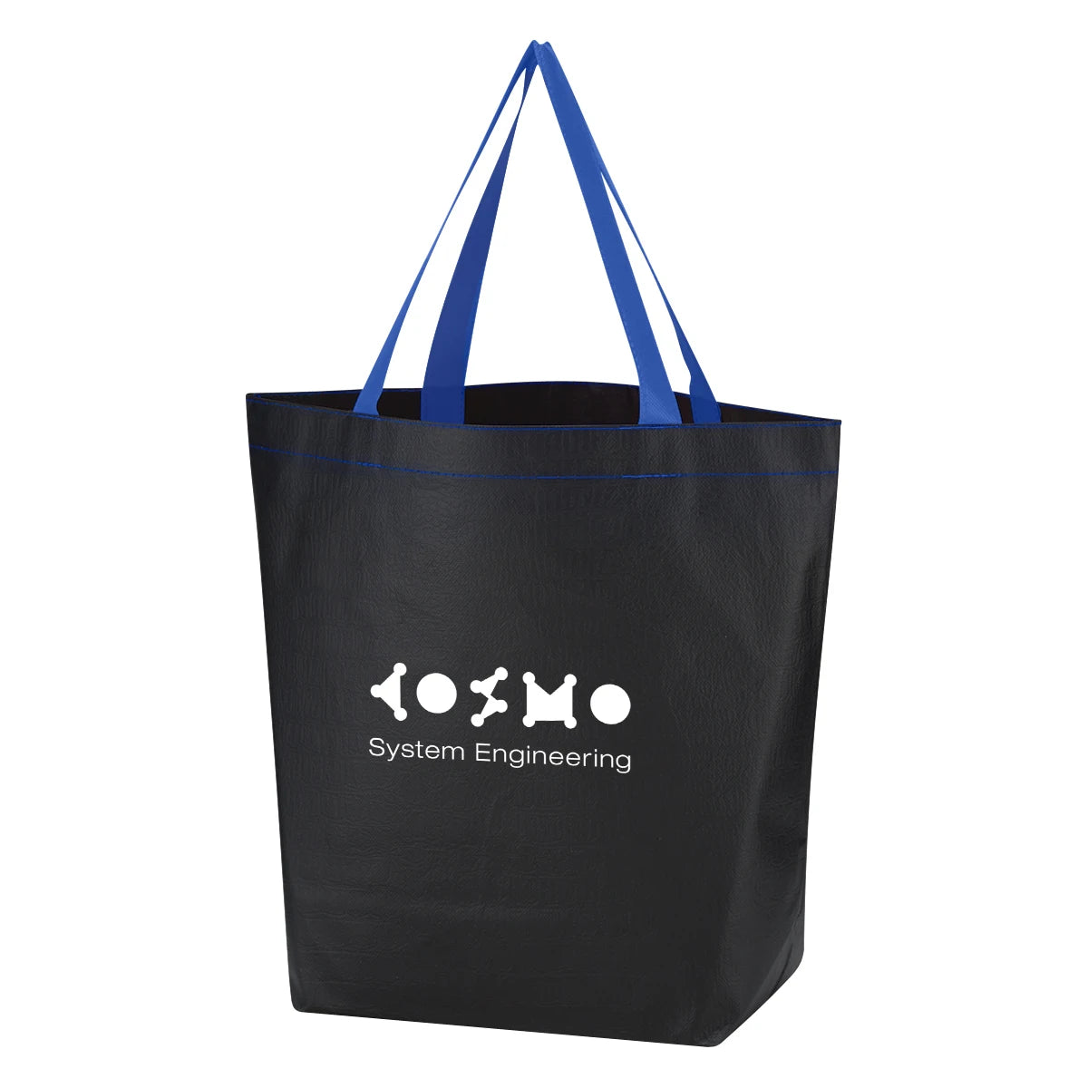 Ruthbag Black and White Non-Woven Shopping Tote Bag with Vegan Leather Look Letter Pattern Shoulder Strap Medium Size