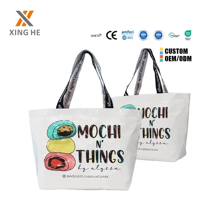 Handle Polypropylene Laminated Tote Customised Recycled PP Woven Bag Promotional Strong Shopping Bag