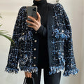 Wholesale 2026 Autumn and Winter Western Style Retro V-neck Fringed Fringe Mixed Color Knitted Cardigan Loose Sweater Coat