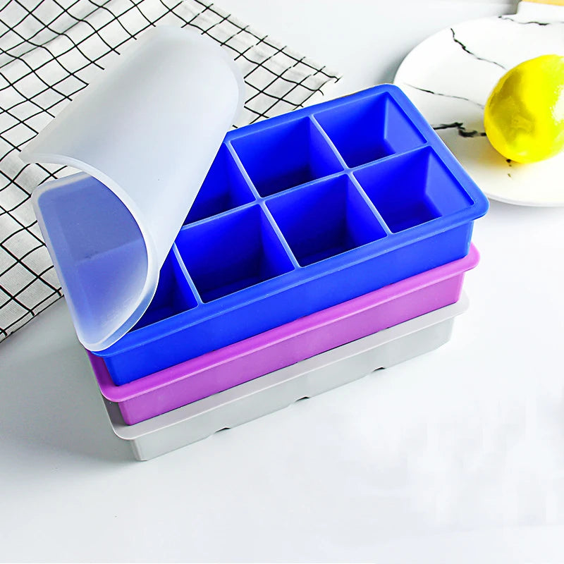 8 Large Square Food-Grade Silicone Ice Block Maker Ice Cream Cone Holder with Lid for Candy Cake Chocolate Molds