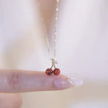 2022 New Arrival Crystal Red Cherry Pendant Necklace Handmade Fruit Gold Plated Brass Necklace for Women and Girls