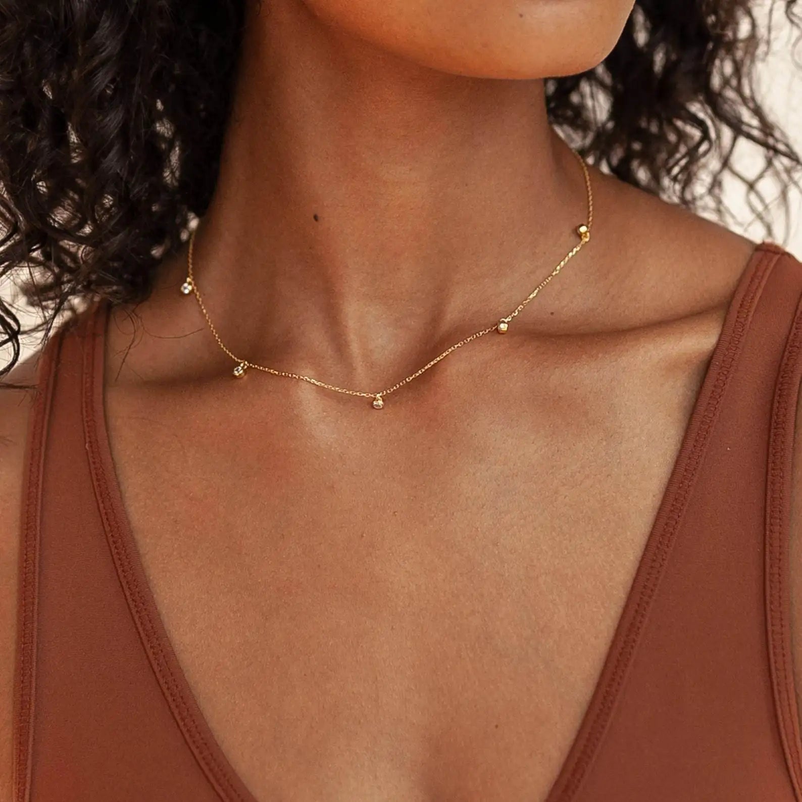 Fashion Jewelry Women Gift Gold Silver Ethnic Bohemian 18k Gold Gemstone Stainless Steel Choker Necklace