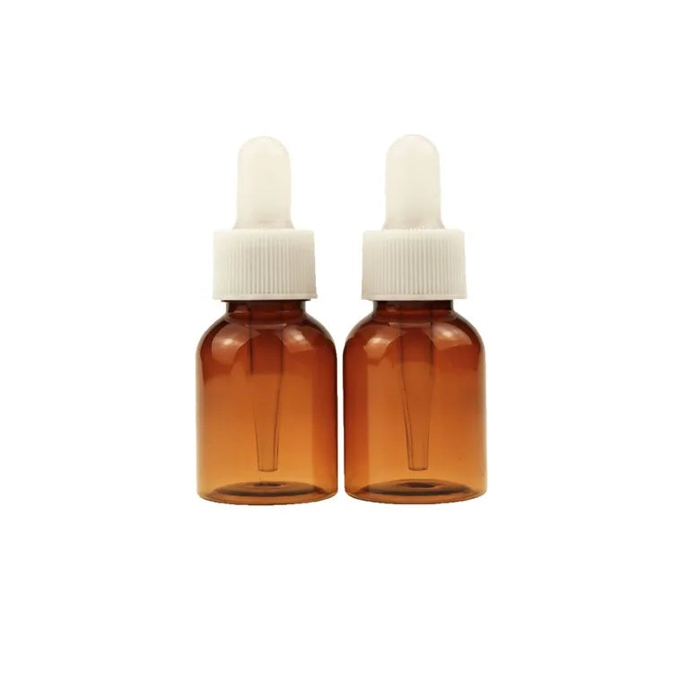 25ml/50ml Cosmetics Package Plastic Dropper Bottle Amber Green Essential Oil with White Screw Lid Pet Packaging