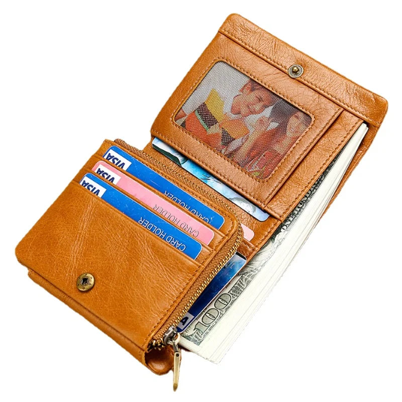 2026 Factory Direct Sale Multi-functional Men's Wallet Crazy Horse Leather Purse Leather Trifold Wallet for Men
