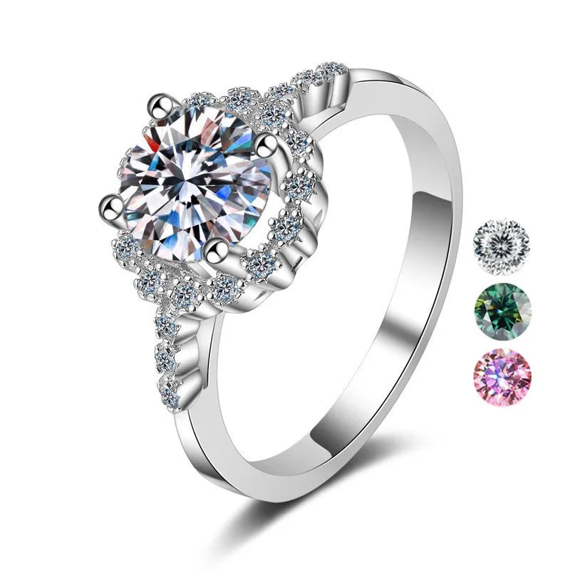 Fashion Design Vvs White and Color Moissanite 925 Silver Sterling Jewelry Luxury Engagement Ring Moissanite Ring