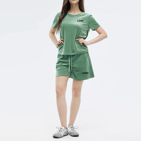 F230507 Custom Loungewear Women Sets Short Sleeve Fleece Sweatshirt and Short Pant Women Two Piece Set Women Clothing Short Sets